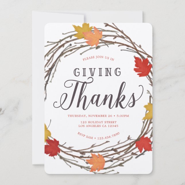 Maple Wreath Thanksgiving Dinner Invitation (Front)