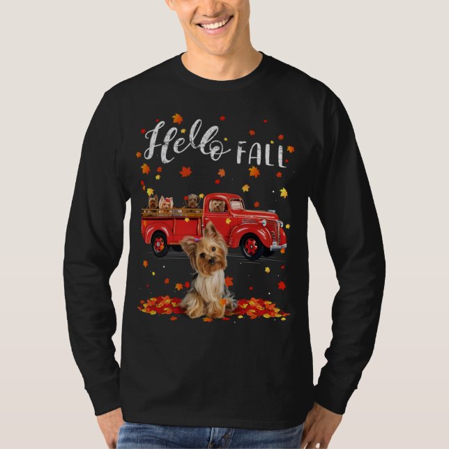 Maple Yorkshire Terrier Dog Leaf Fall Autumn Red T T-Shirt (Front)
