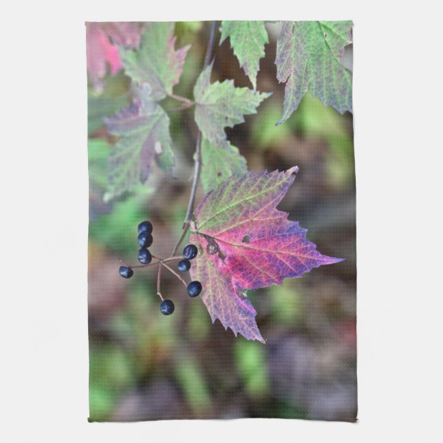 Mapleleaf Viburnum Autumn Leaves and Berries Towel (Vertical)