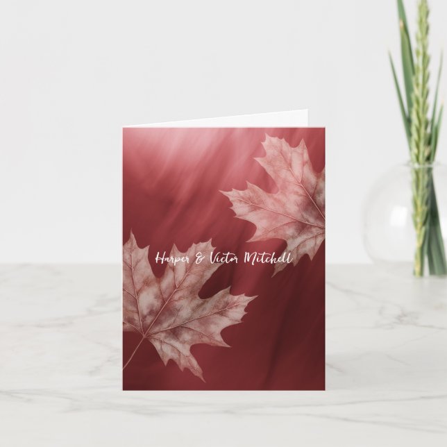 maples leaves accent maroon gradient letterpress thank you card (Front)