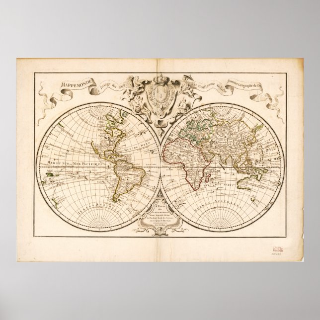 Mappemonde a l'usage du roy (World Map from 1720) Poster (Front)