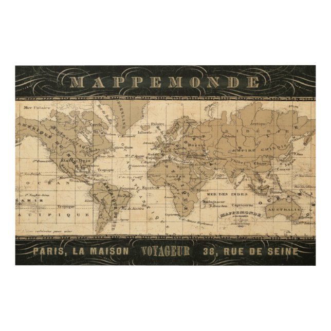 Mappemonde Wood Wall Art (Front)
