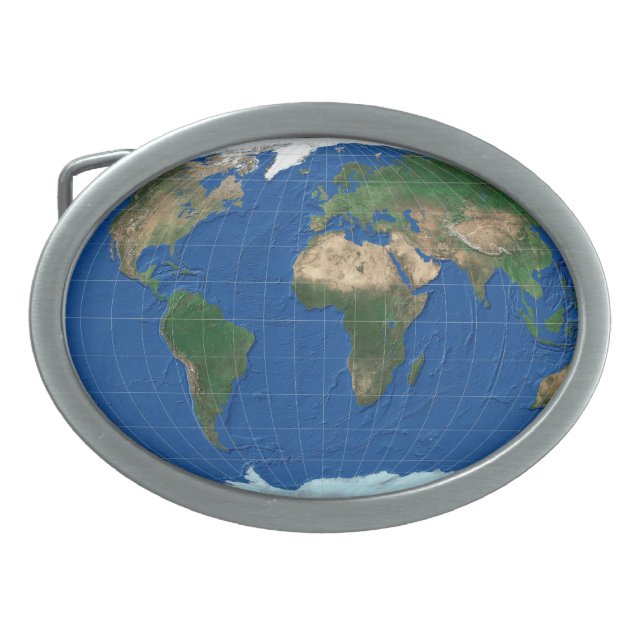 MapRef Buckle World Map Oval blue Oval Belt Buckle (Front)