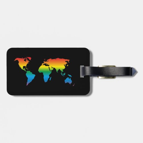 Mapref rainbow coloured world map black luggage tag