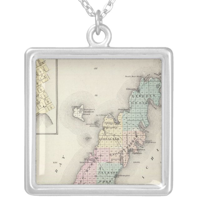 Maps of Door County, Sturgeon Bay and Jenny Silver Plated Necklace (Front)