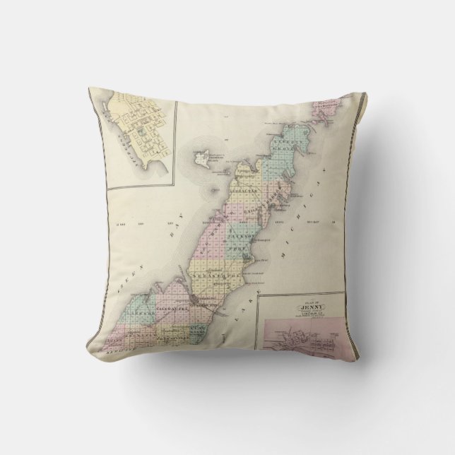 Maps of Door County, Sturgeon Bay and Jenny Throw Pillow (Front)