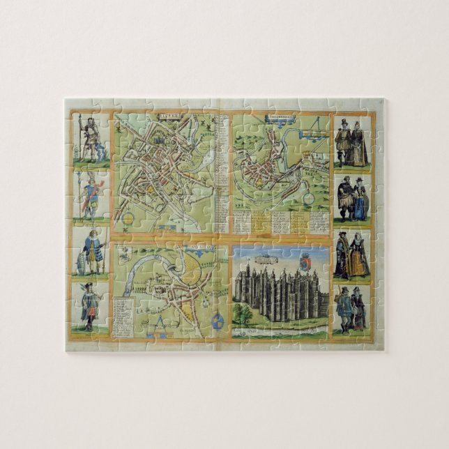 Maps of York, Shrewsbury, Lancaster, and Richmond, Jigsaw Puzzle (Horizontal)