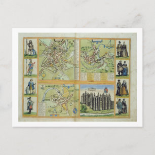 Maps of York, Shrewsbury, Lancaster, and Richmond, Postcard