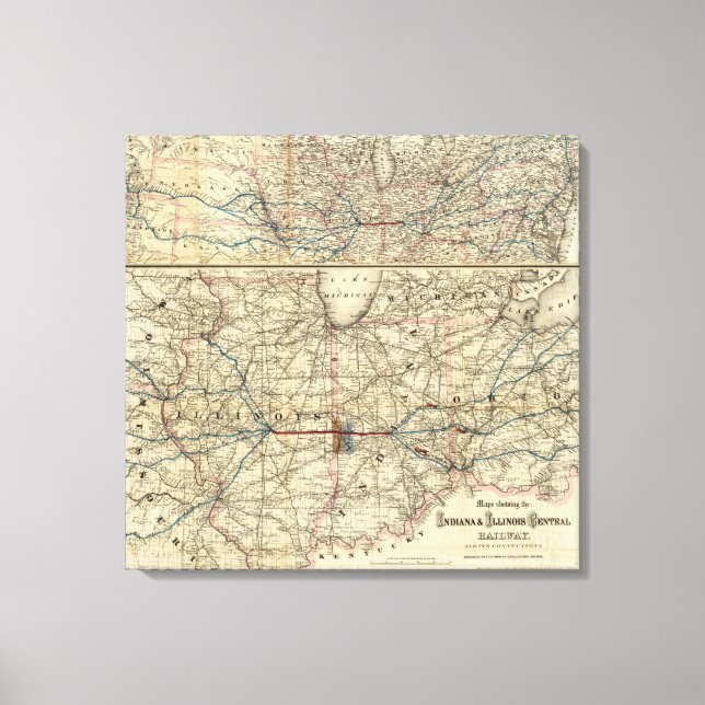 Maps showing the Indiana Canvas Print (Front)