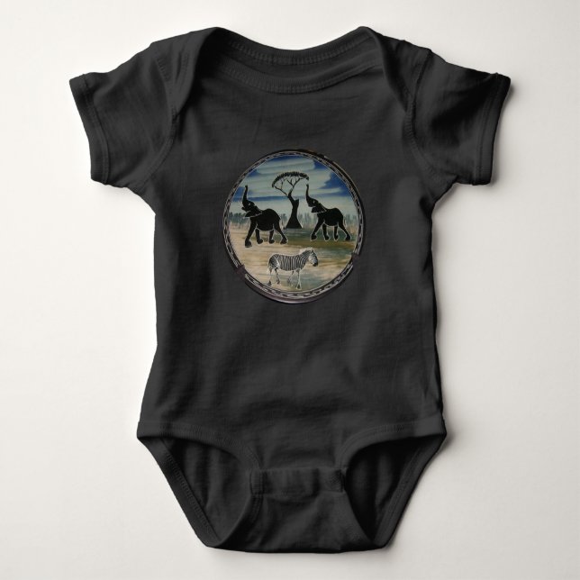 Mara Trumpet Glory African Elephant Zebra Apparel  Baby Bodysuit (Front)