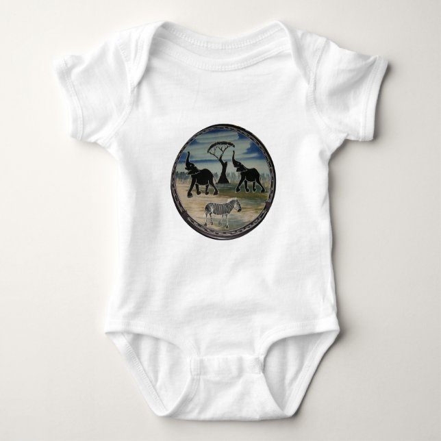 Mara Trumpet Glory African Elephant Zebra Apparel  Baby Bodysuit (Front)