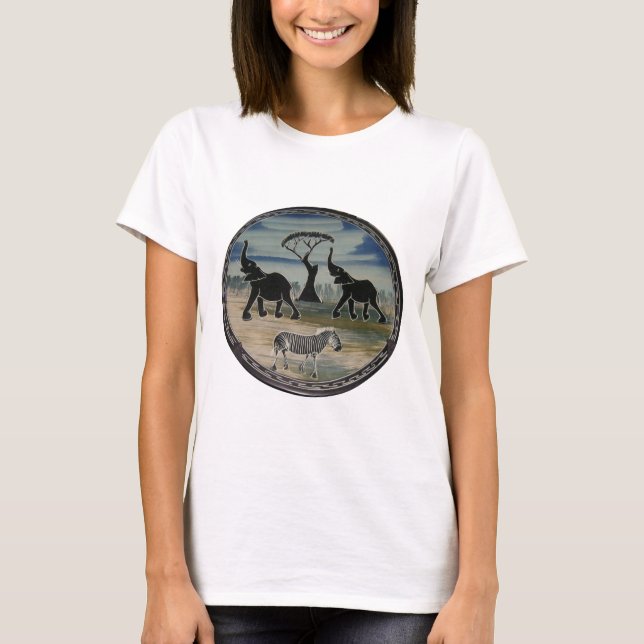 Mara Trumpet Glory African Elephant Zebra Apparel  T-Shirt (Front)