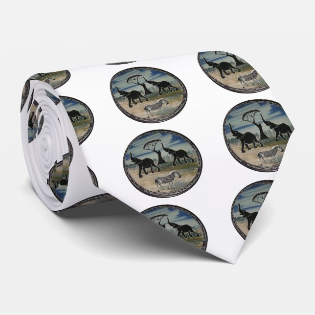 Mara Trumpet Glory African Elephant Zebra Apparel  Tie (Rolled)