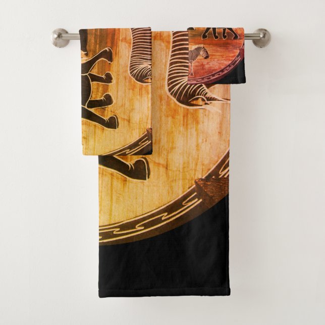 Mara Trumpet Glory African Elephant Zebra Oil Pain Bath Towel Set (Insitu)
