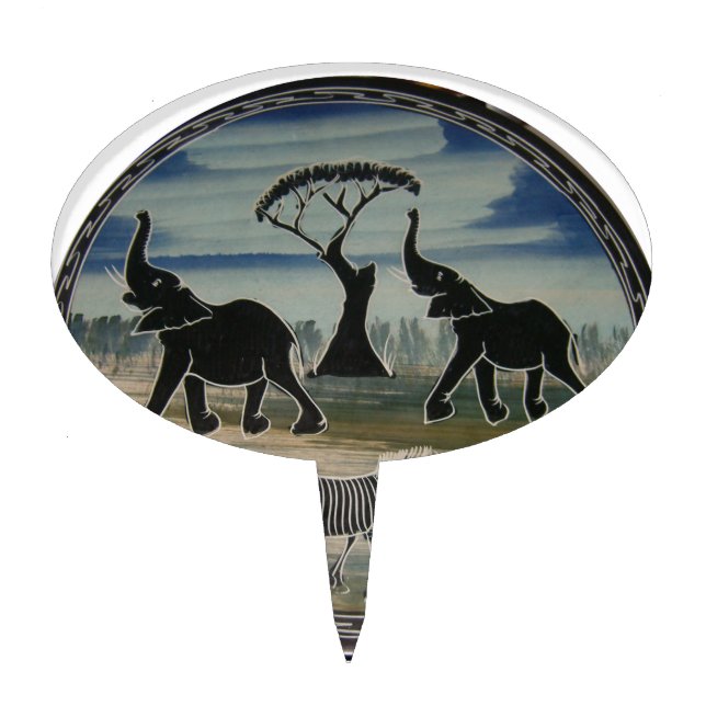 Mara Trumpet Glory African Elephant Zebra Oil Pain Cake Topper (Front)