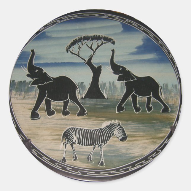 Mara Trumpet Glory African Elephant Zebra Oil Pain Classic Round Sticker (Front)