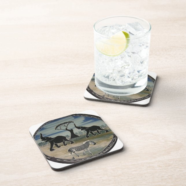 Mara Trumpet Glory African Elephant Zebra Oil Pain Coaster (Right Side)