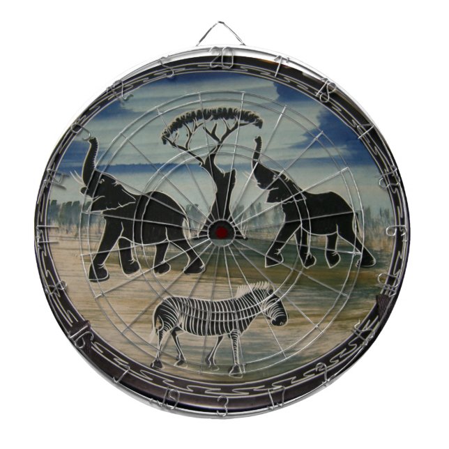 Mara Trumpet Glory African Elephant Zebra Oil Pain Dart Board (Front)
