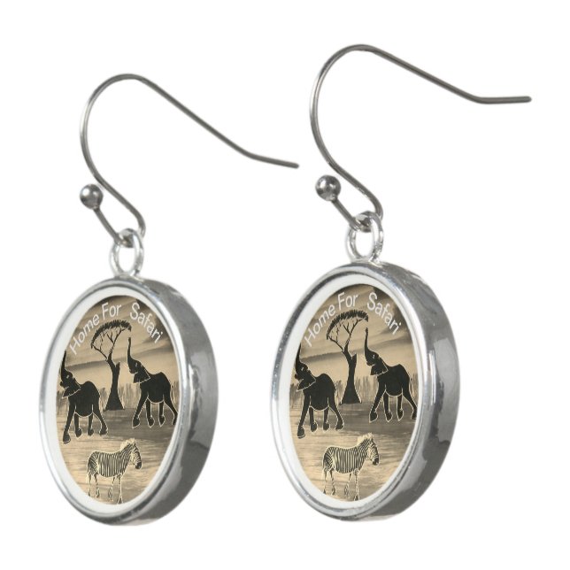 Mara Trumpet Glory African Elephant Zebra Oil Pain Earrings (Angled)