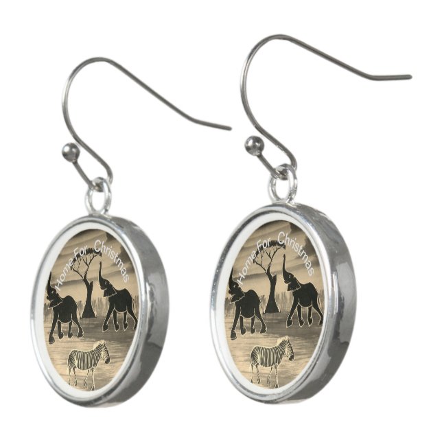 Mara Trumpet Glory African Elephant Zebra Oil Pain Earrings (Angled)