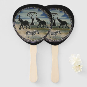 Mara Trumpet Glory African Elephant Zebra Oil Pain Hand Fan