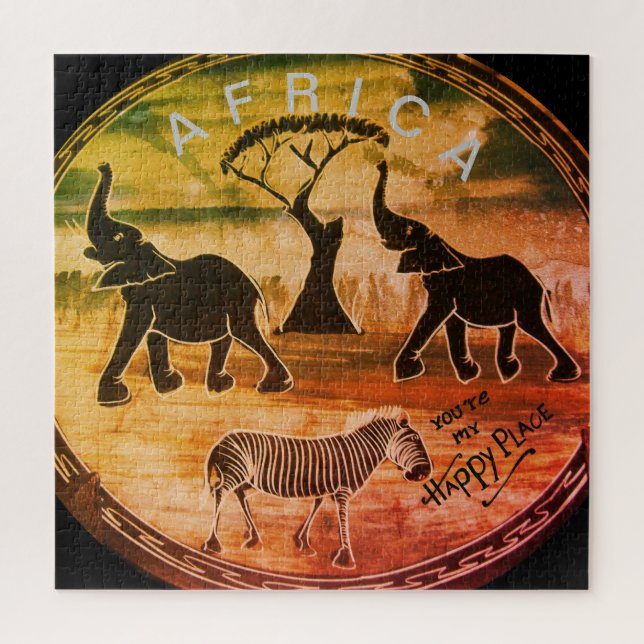 Mara Trumpet Glory African Elephant Zebra Oil Pain Jigsaw Puzzle (Vertical)