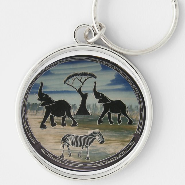 Mara Trumpet Glory African Elephant Zebra Oil Pain Keychain (Front)