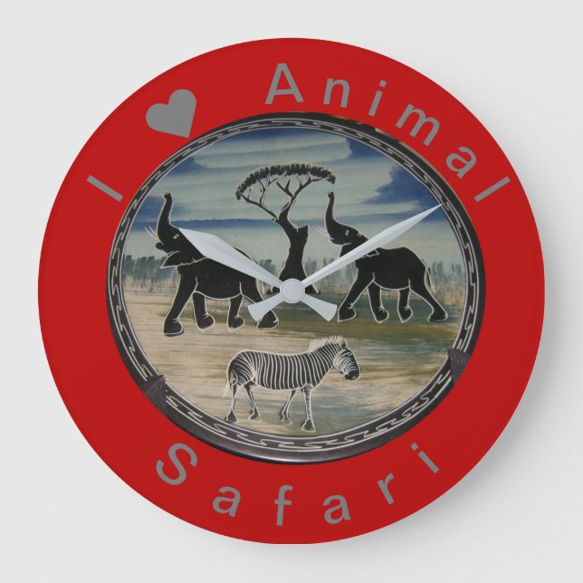 Mara Trumpet Glory African Elephant Zebra Oil Pain Large Clock (Front)