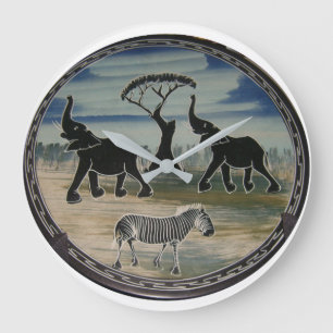 Mara Trumpet Glory African Elephant Zebra Oil Pain Large Clock