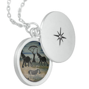 Mara Trumpet Glory African Elephant Zebra Oil Pain Locket Necklace