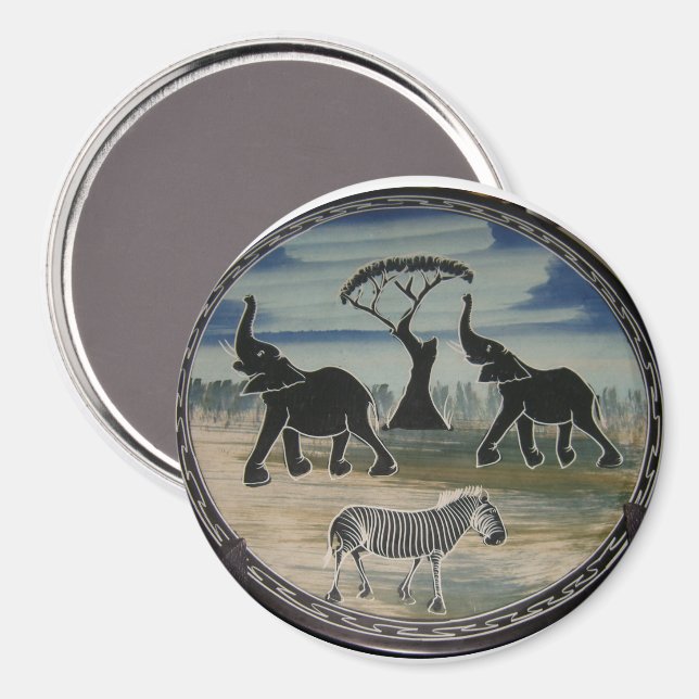 Mara Trumpet Glory African Elephant Zebra Oil Pain Magnet (Front/Back)
