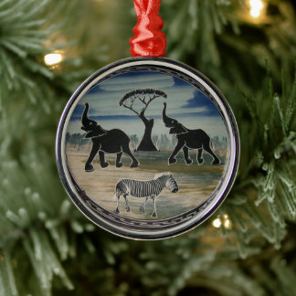 Mara Trumpet Glory African Elephant Zebra Oil Pain Metal Ornament