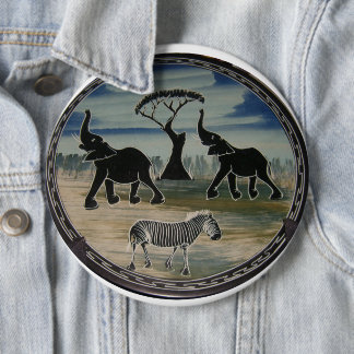 Mara Trumpet Glory African Elephant Zebra Oil Pain Pinback Button