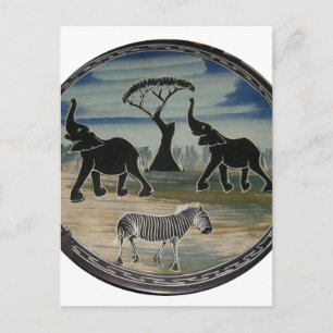 Mara Trumpet Glory African Elephant Zebra Oil Pain Postcard