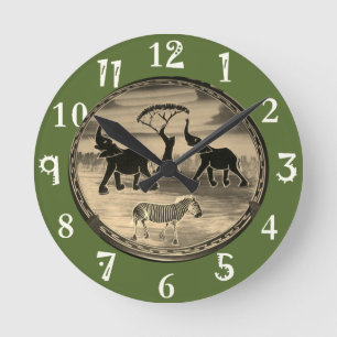 Mara Trumpet Glory African Elephant Zebra Oil Pain Round Clock