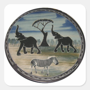 Mara Trumpet Glory African Elephant Zebra Oil Pain Square Sticker