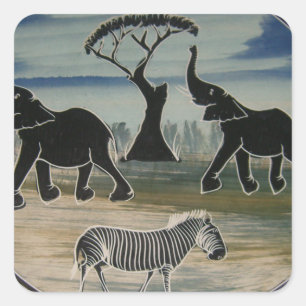 Mara Trumpet Glory African Elephant Zebra Oil Pain Square Sticker