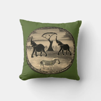 Mara Trumpet Glory African Elephant Zebra Oil Pain Throw Pillow