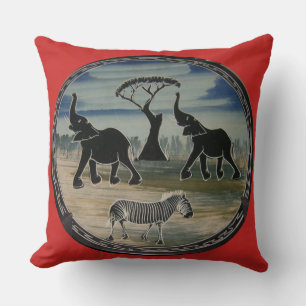 Mara Trumpet Glory African Elephant Zebra Oil Pain Throw Pillow