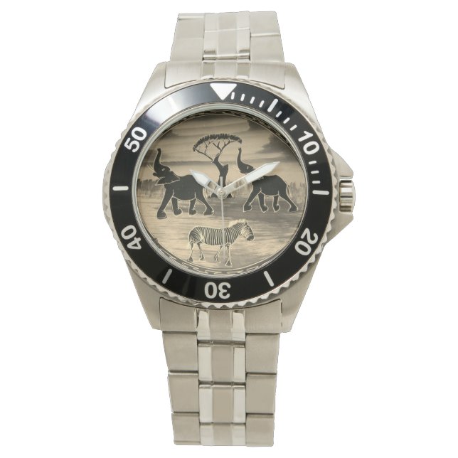 Mara Trumpet Glory African Elephant Zebra Oil Pain Watch (Front)