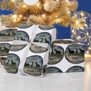 Mara Trumpet Glory African Elephant Zebra Oil Pain Wrapping Paper
