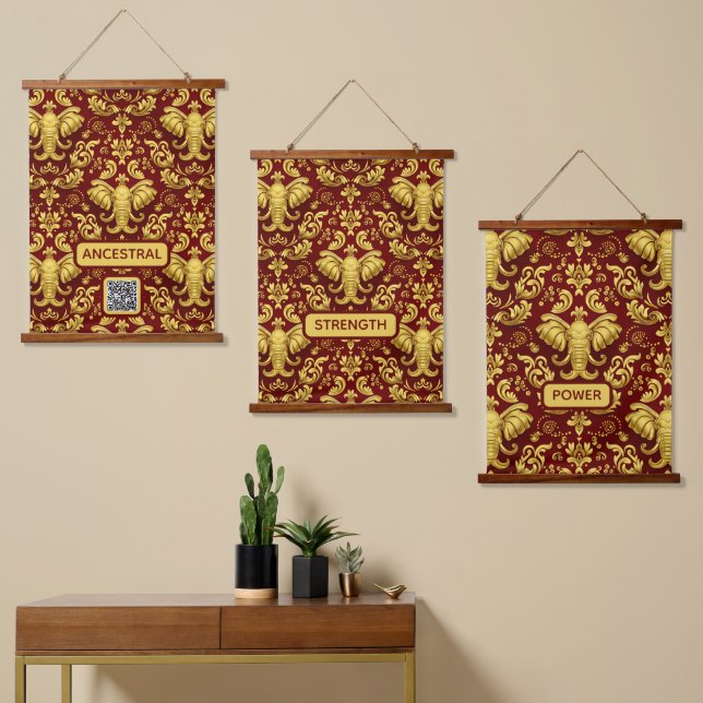 Mara Trumpeting Glory: Crimson & Gold Regal Elepha Hanging Tapestry (Asymmetrical)
