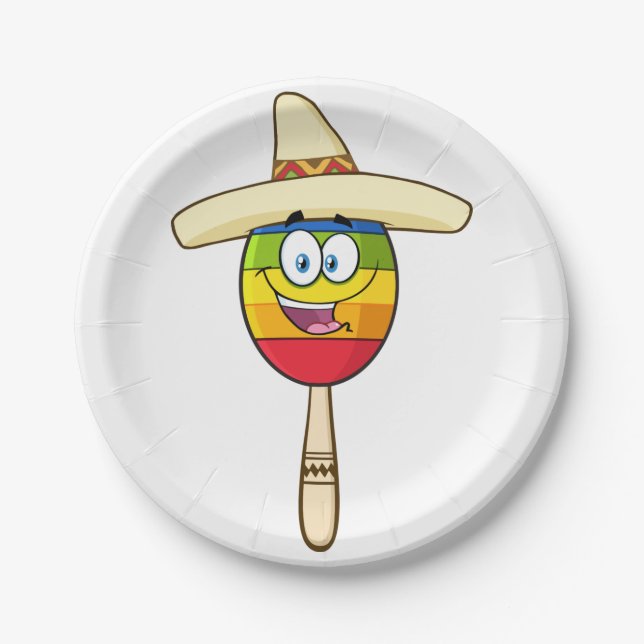 Maraca with Sombrero Colorful Fiesta Paper Plates (Front)