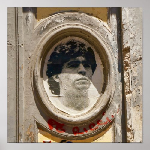 Maradona stencil in Naples Italy Poster