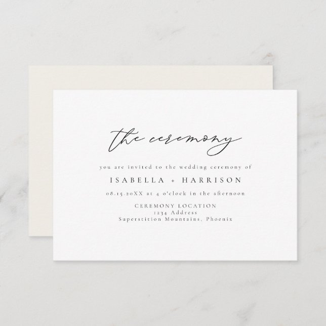 MARAH Elegant Minimalist Wedding Ceremony Insert Invitation (Front/Back)