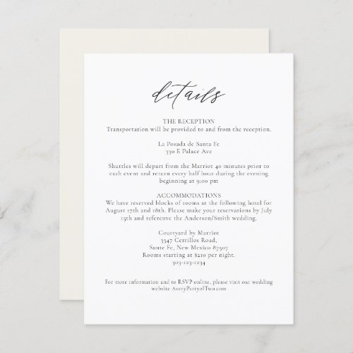 MARAH Elegant Modern Minimalist Wedding Details Invitation