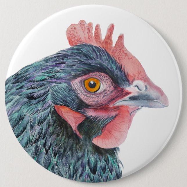 Maran Chicken Hen Watercolor Artwork Pinback Button (Front)