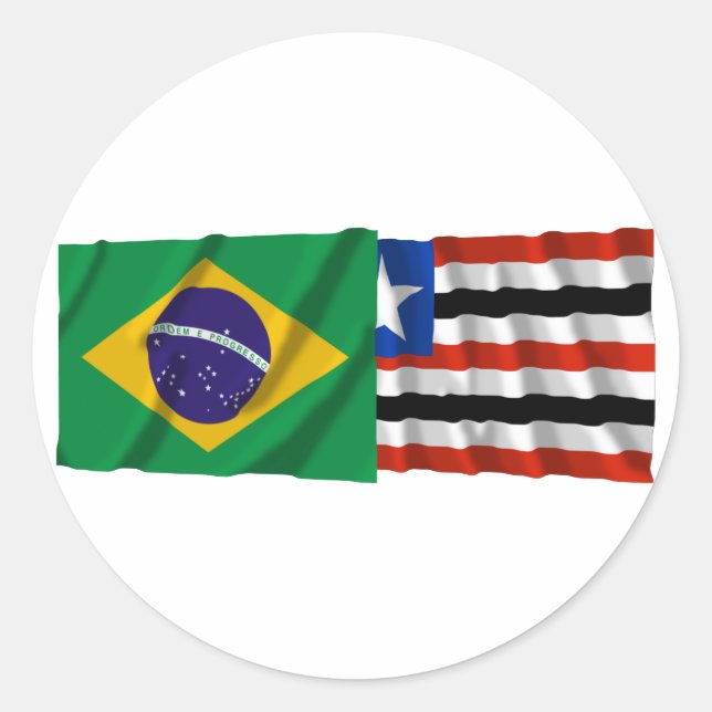 Maranhão & Brazil Waving Flags Classic Round Sticker (Front)