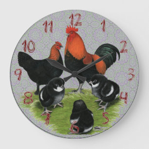 Marans Black Copper Chicken Family Large Clock