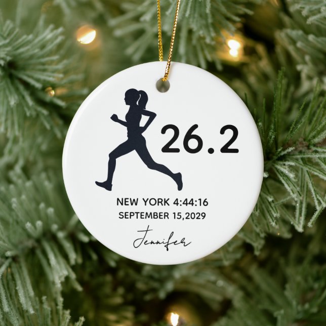 Marathon 26.2 Female Runner Custom Name Ceramic Ornament (Tree)